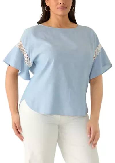 Plus Cross Dye Linen Boat Neck  Top