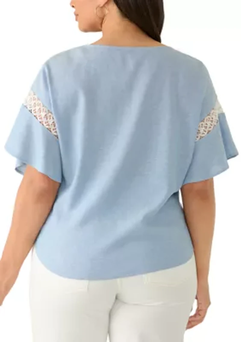 Plus Cross Dye Linen Boat Neck  Top