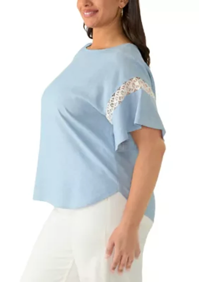 Plus Cross Dye Linen Boat Neck  Top