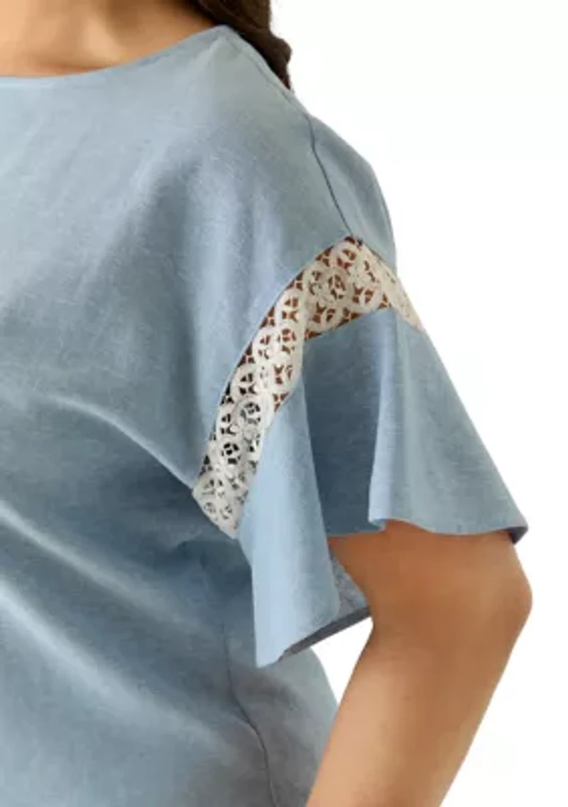 Plus Cross Dye Linen Boat Neck  Top