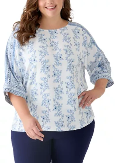 Plus 3/4 Sleeve Boat Neck Top