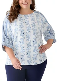 Plus 3/4 Sleeve Boat Neck Top
