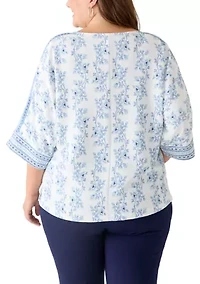 Plus 3/4 Sleeve Boat Neck Top