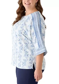 Plus 3/4 Sleeve Boat Neck Top