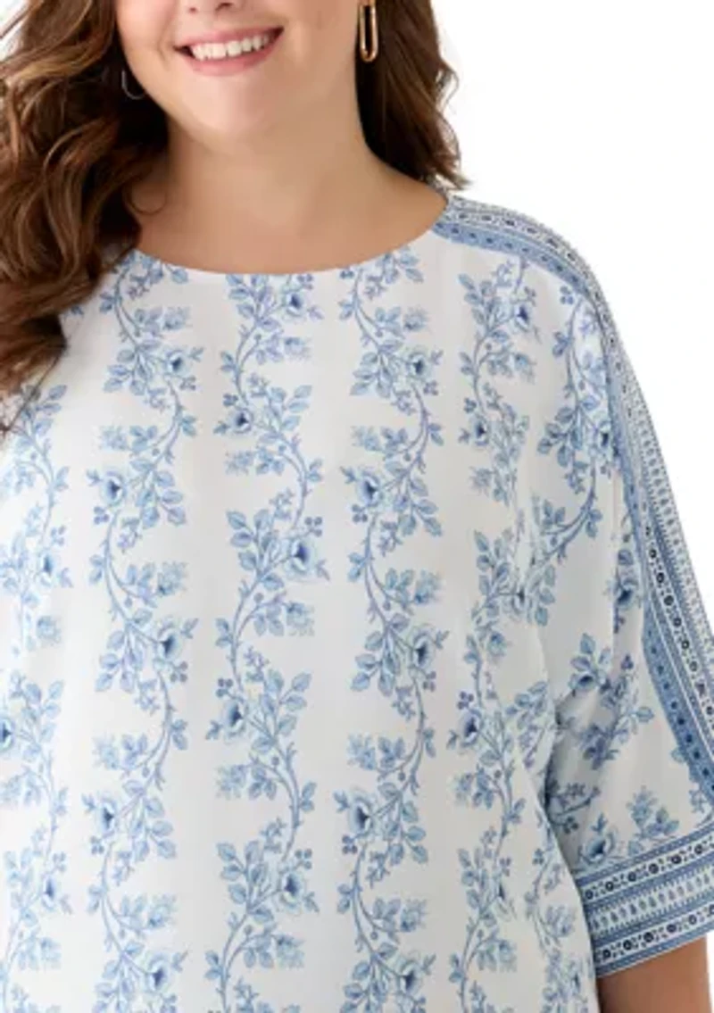 Plus 3/4 Sleeve Boat Neck Top