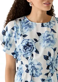Petite Smocked Waist Flutter Sleeve Blouse