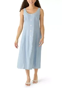 Petite Linen Button Detail Tank Dress