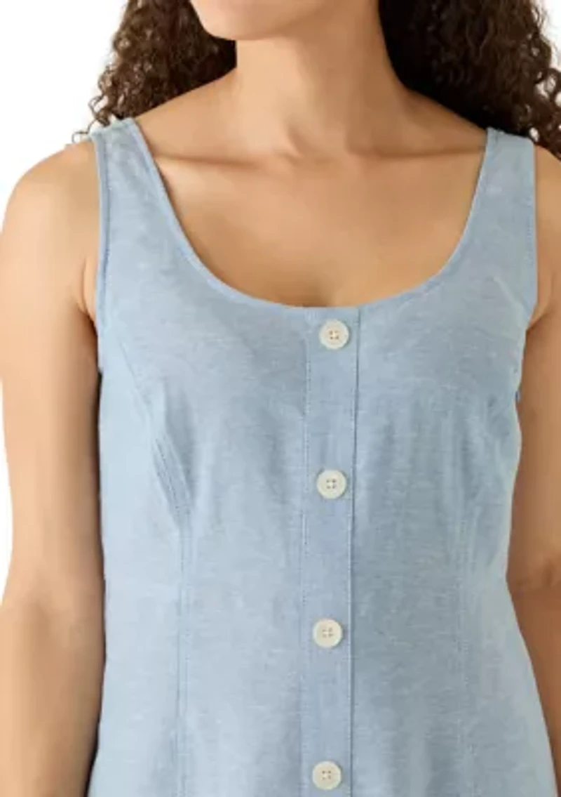 Petite Linen Button Detail Tank Dress