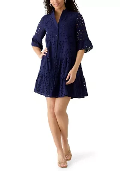 Women's Distant Mountain Stand Collar Tiered Shirtdress