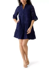 Women's Distant Mountain Stand Collar Tiered Shirtdress
