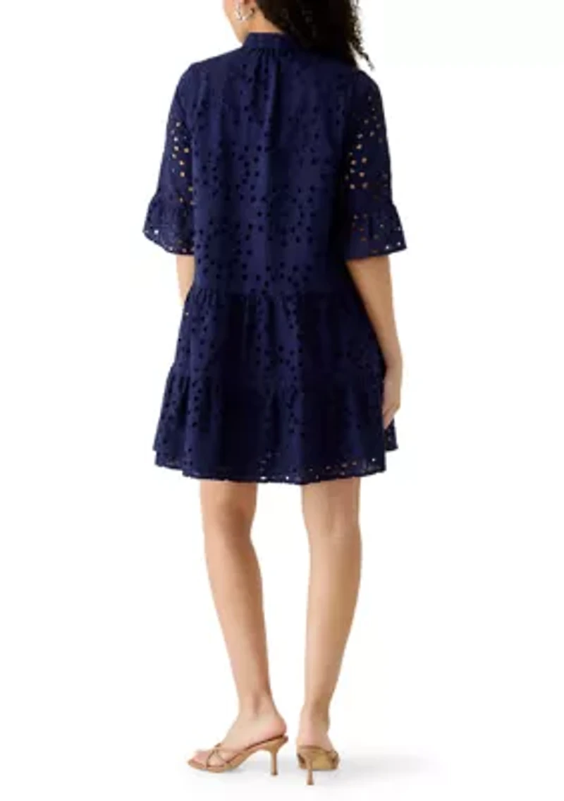 Women's Distant Mountain Stand Collar Tiered Shirtdress