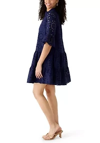 Women's Distant Mountain Stand Collar Tiered Shirtdress