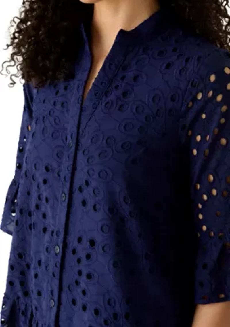 Women's Distant Mountain Stand Collar Tiered Shirtdress