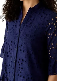 Women's Distant Mountain Stand Collar Tiered Shirtdress