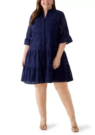 Plus Tiered Eyelet Shirtdress