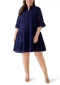 Plus Tiered Eyelet Shirtdress