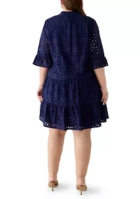 Plus Tiered Eyelet Shirtdress