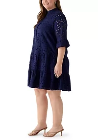 Plus Tiered Eyelet Shirtdress