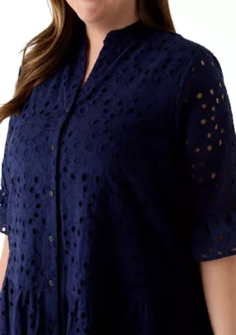 Plus Tiered Eyelet Shirtdress