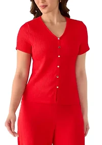 Petite Short Sleeve V-Neck Top