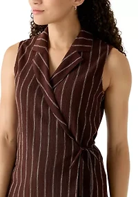 Petite Sleeveless Notch Neck Wrap Pinstripe Top