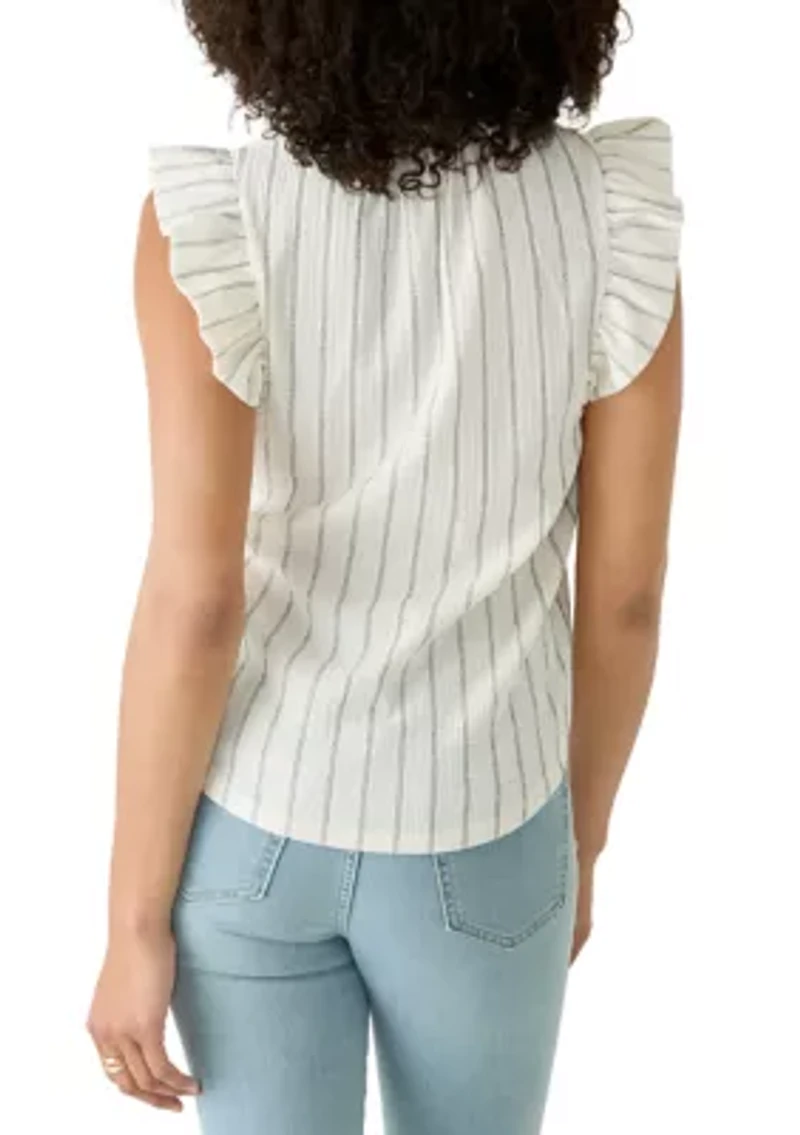 Women's Flutter Sleeve Split Neck Top