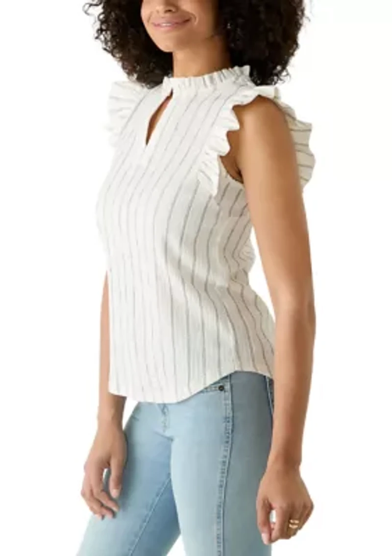 Women's Flutter Sleeve Split Neck Top