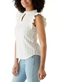 Women's Flutter Sleeve Split Neck Top