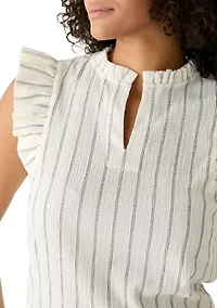 Women's Flutter Sleeve Split Neck Top