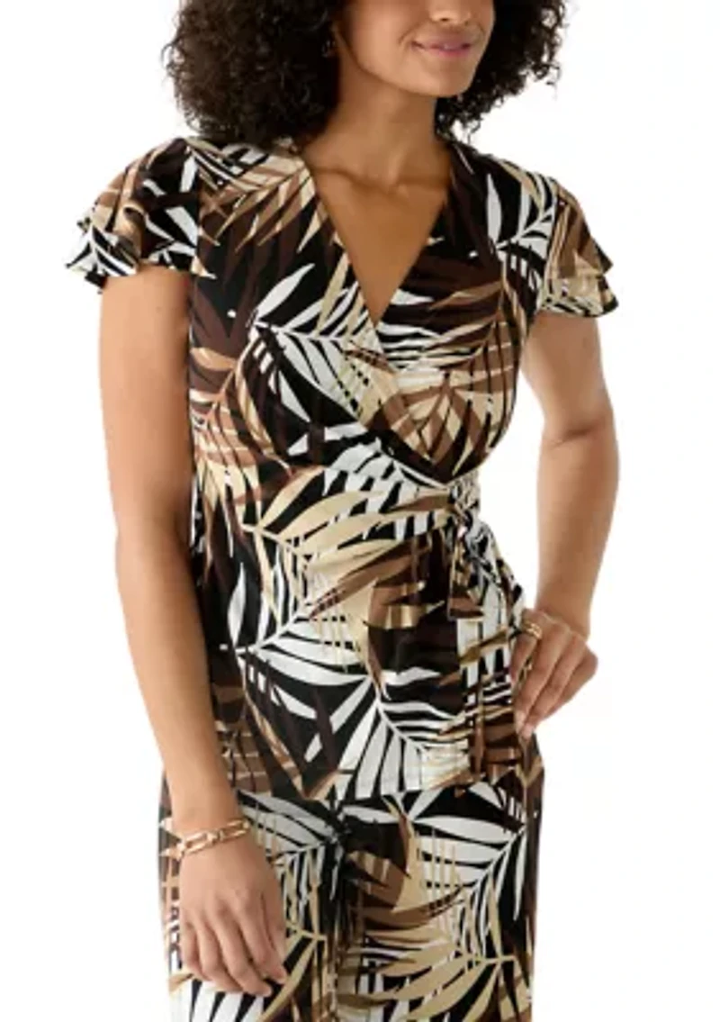 Women's Leopard Print Wrap Dress With Flutter Sleeve