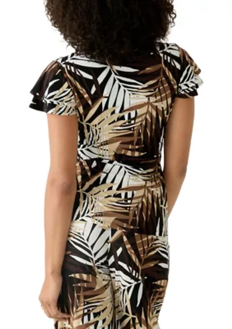 Women's Leopard Print Wrap Dress With Flutter Sleeve