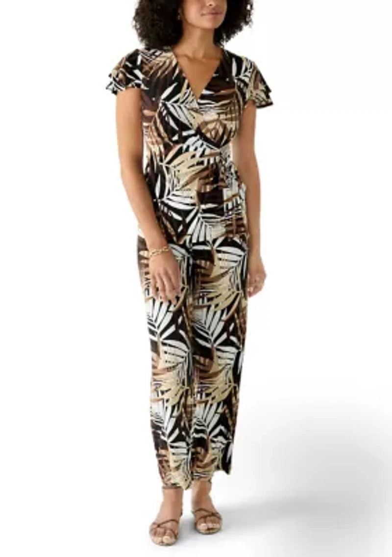 Women's Leopard Print Wrap Dress With Flutter Sleeve