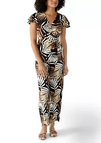 Women's Leopard Print Wrap Dress With Flutter Sleeve