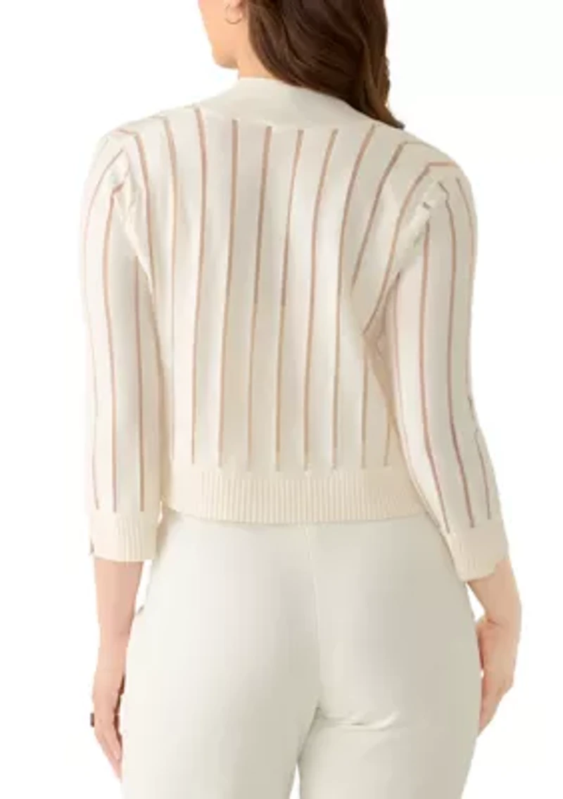 Petite Long Sleeve Sheer Striped Shrug