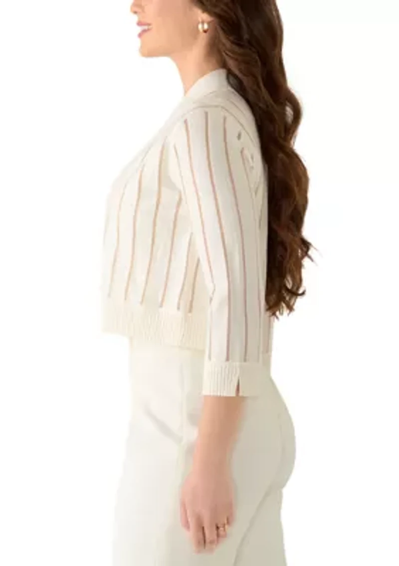 Petite Long Sleeve Sheer Striped Shrug
