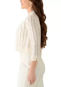 Petite Long Sleeve Sheer Striped Shrug