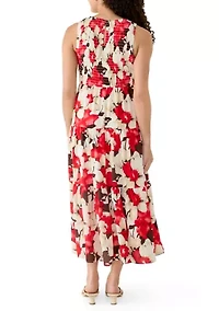 Petite Sleeveless Smocked Bodice Tiered Dress
