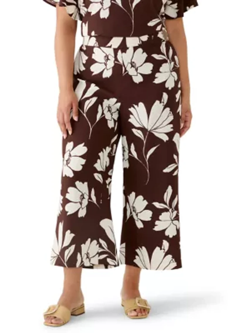 Plus Pull On Linen Blend Cropped Pants with Hardware
