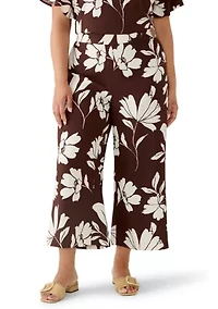 Plus Pull On Linen Blend Cropped Pants with Hardware