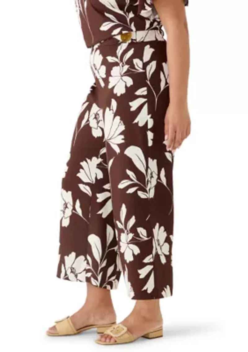Plus Pull On Linen Blend Cropped Pants with Hardware