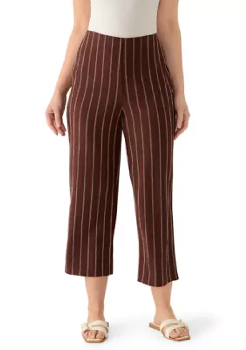 Petite Pull On Cropped Pinstriped Pants