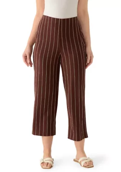 Petite Pull On Cropped Pinstriped Pants