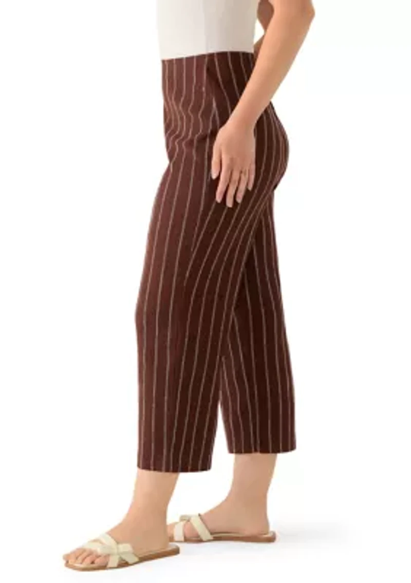Petite Pull On Cropped Pinstriped Pants