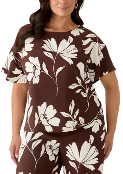 Plus Flutter Sleeve Bateau Neck Blouse