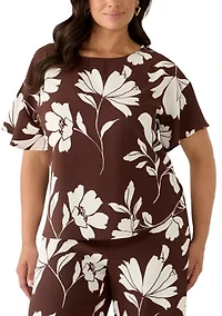 Plus Flutter Sleeve Bateau Neck Blouse