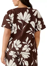 Plus Flutter Sleeve Bateau Neck Blouse