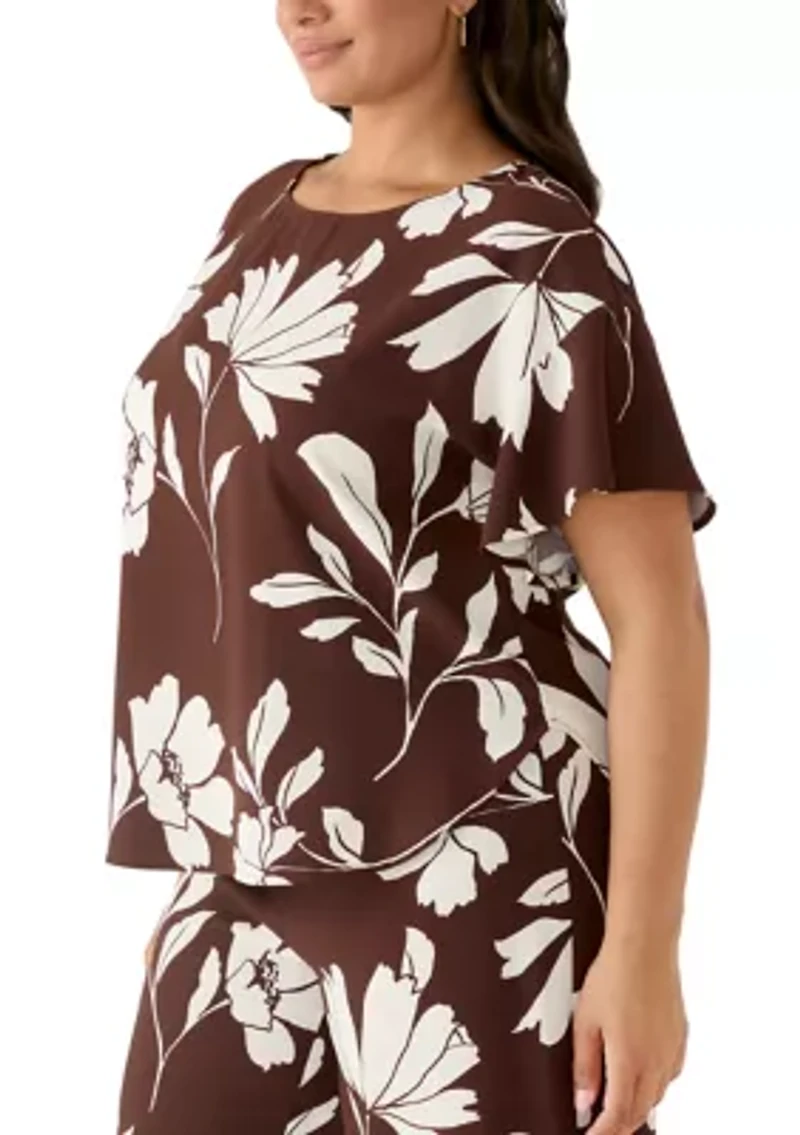 Plus Flutter Sleeve Bateau Neck Blouse