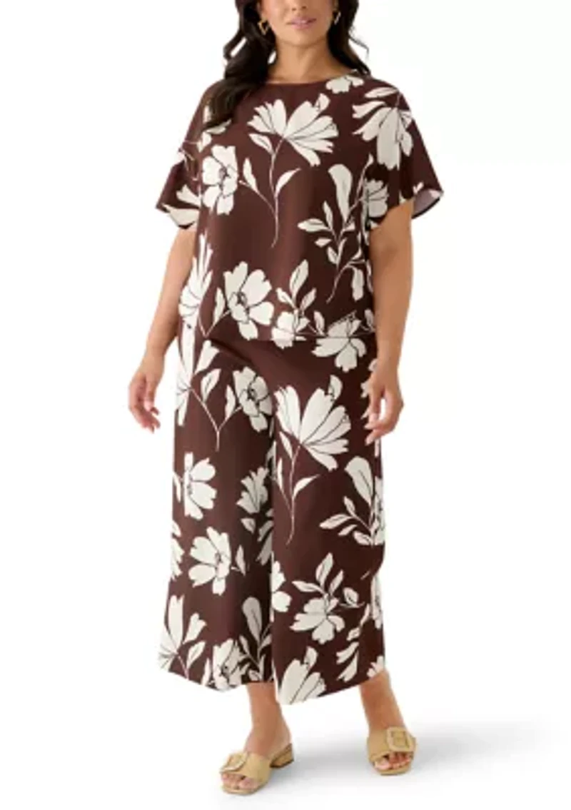 Plus Flutter Sleeve Bateau Neck Blouse