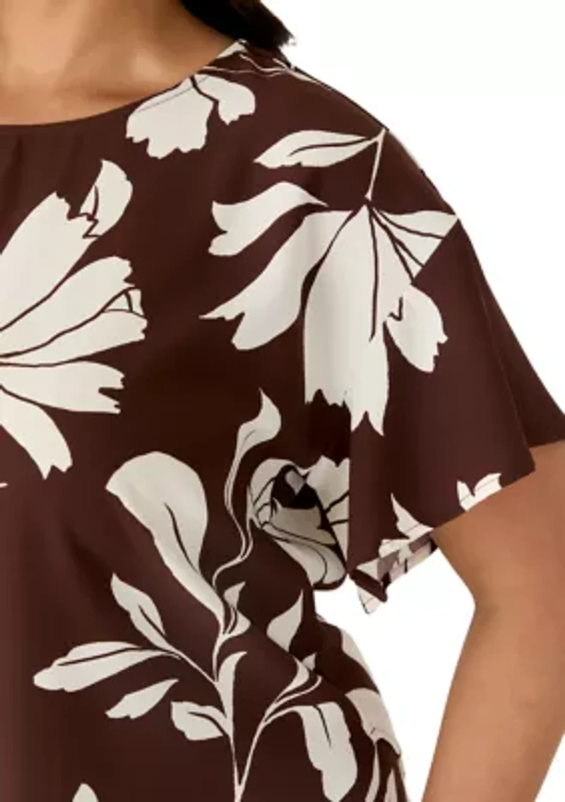 Plus Flutter Sleeve Bateau Neck Blouse