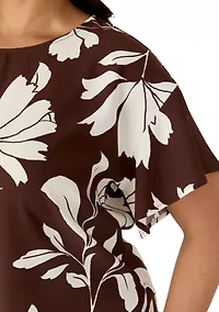 Plus Flutter Sleeve Bateau Neck Blouse
